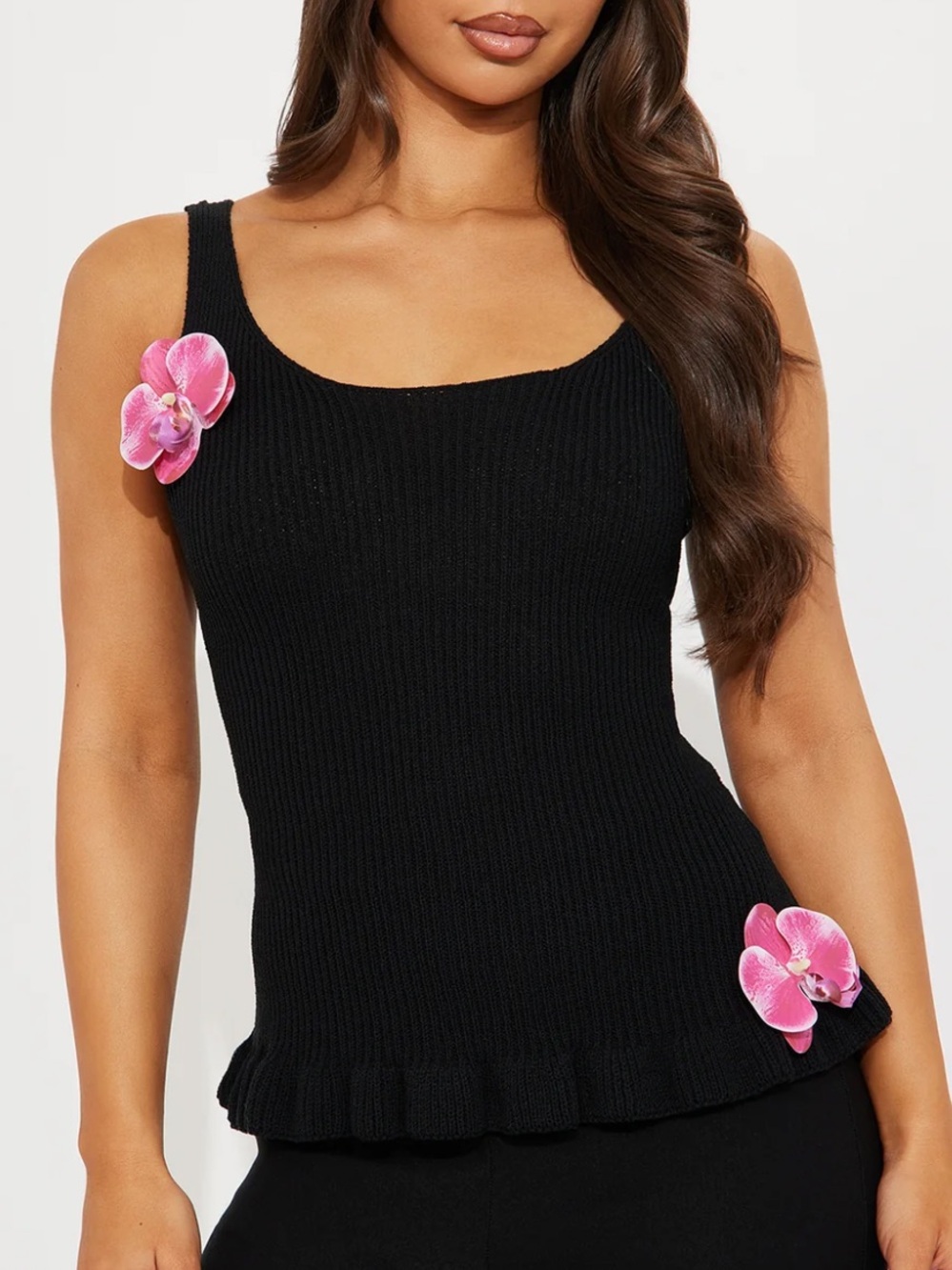 Black Floral Peplum Top